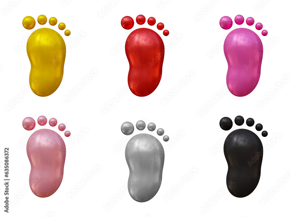 Poster set of footprint icons in 3d rendering isolated on transparent background for track, walk and cross 