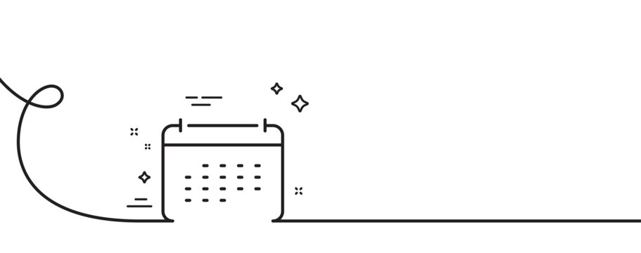 Calendar line icon. Continuous one line with curl. Annual planner sign. Event schedule symbol. Calendar single outline ribbon. Loop curve pattern. Vector