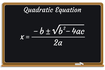 Formula of a quadratic equation on a 
 black chalkboard. School. Math. Vector illustration. - obrazy, fototapety, plakaty