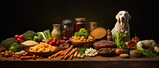 Obraz na płótnie Canvas Panorama of healthy fresh ingredients for pet food