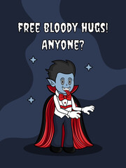 Funny Halloween cute vampire. Halloween Poster. Cartoon character. Vector illustration