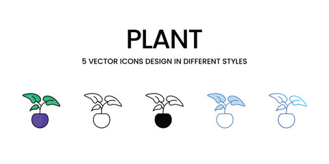Plant Icon Design in Five style with Editable Stroke. Line, Solid, Flat Line, Duo Tone Color, and Color Gradient Line. Suitable for Web Page, Mobile App, UI, UX and GUI design.