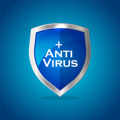 Fototapeta premium Blue Glossy Shield Vector Design with Anti Virus Text Written