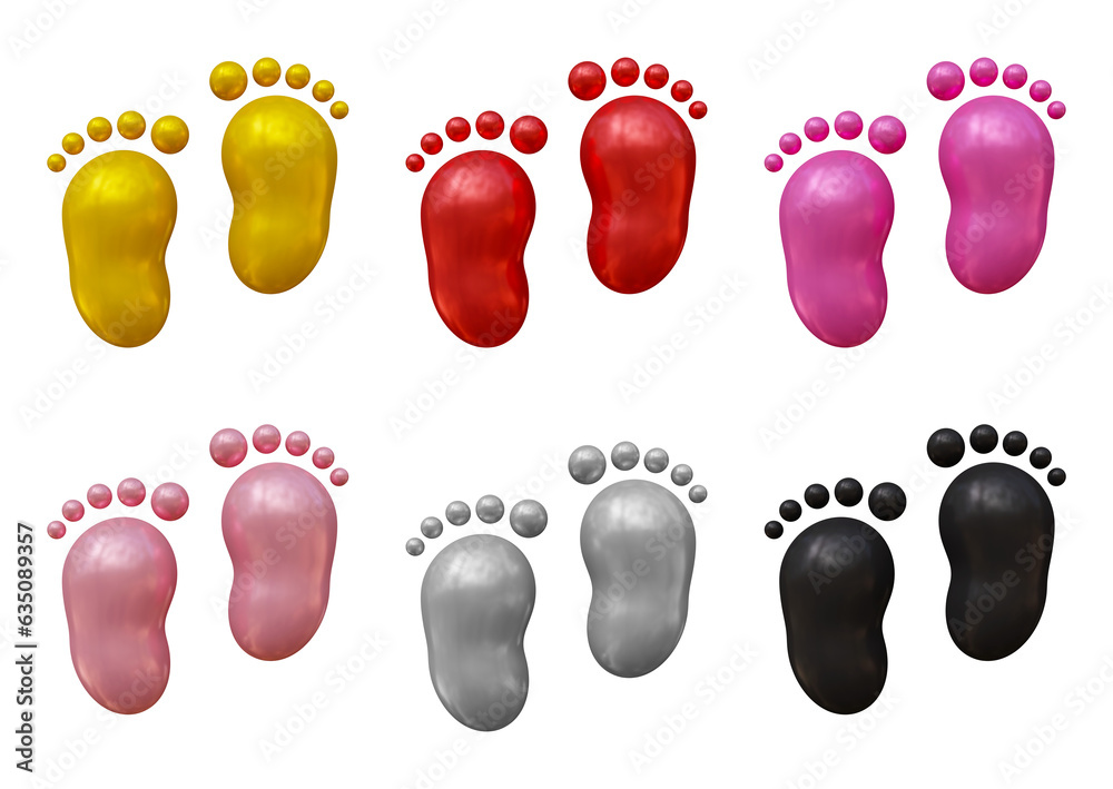 Poster set of footprint icons in 3d rendering isolated on transparent background for track, walk and cross 