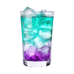 Glass of colorful soda with ice cubes on transparent background. Generative ai design concept.