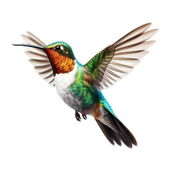 Flying hummingbird on transparent background. Generative ai design concept.