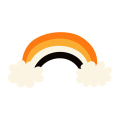 Rainbow and clouds cartoon illustration. Hand drawn style flat design, isolated vector. Kids print element, celestial, sky, nature, magic, fairy tale