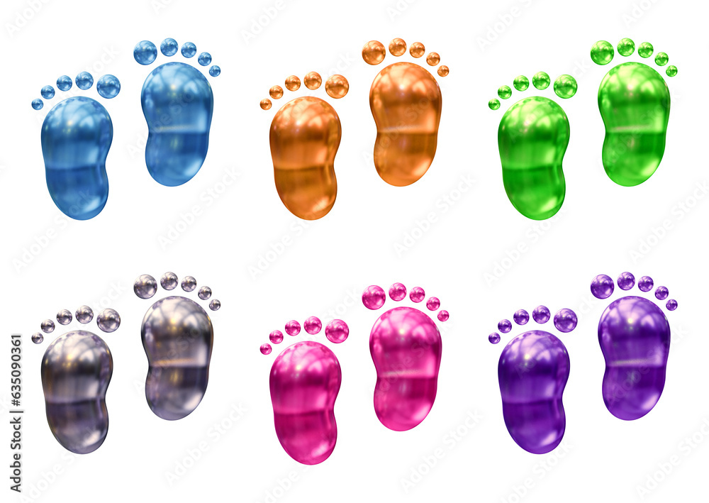 Poster set of footprint icons in 3d rendering isolated on transparent background for track, walk and cross 