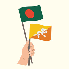 Flags of Bangladesh and Bhutan, Hand Holding flags