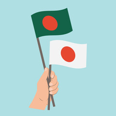 Flags of Bangladesh and Japan, Hand Holding flags