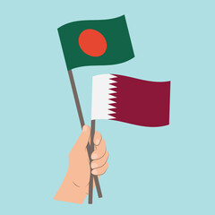 Flags of Bangladesh and Qatar, Hand Holding flags