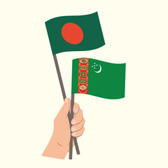 Flags of Bangladesh and Turkmenistan, Hand Holding flags