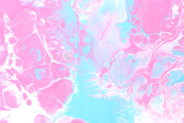 Obraz na płótnie Canvas Exclusive beautiful pattern, abstract fluid art background. Flow of blending blue pink paints mixing together. Blots and streaks of ink texture for print and design.