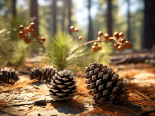 pine cones on the forest floor