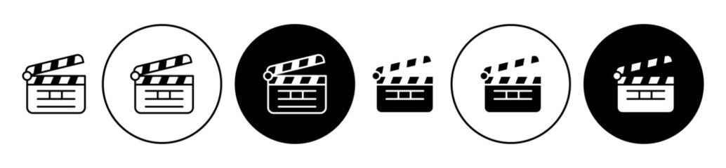 clapboard vector icon set. film, movie, cinema action scene cut clapperboard symbol in black color.