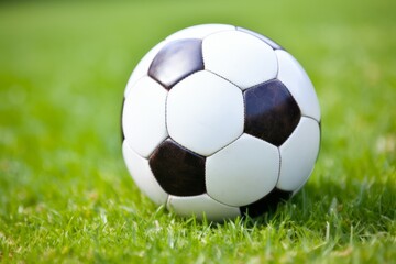 Soccer ball on ground grass stadium football game sport competition event championship match artificial green grass lawn grassy field outdoors calm empty sports ball isolated close-up background