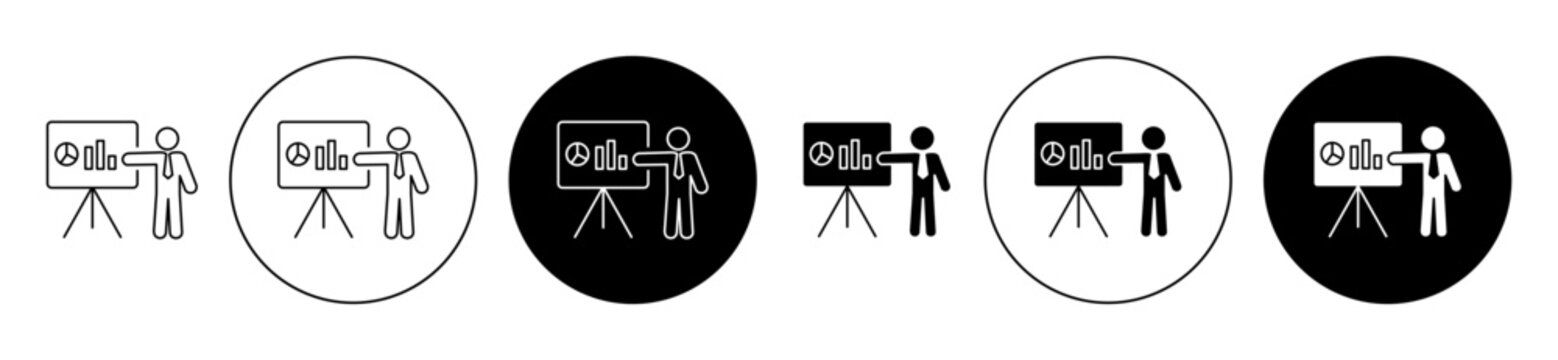 Presentation vector icon set. business training or seminar board symbol in black color. conference demonstration 
board sign.