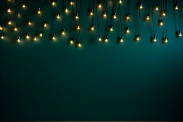 Christmas garland on a dark emerald green wall, festive minimalist background - obrazy, fototapety, plakaty