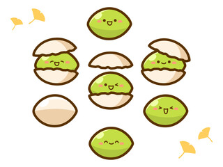 秋の味覚のイラスト素材、可愛い顔のギンナンのイラスト