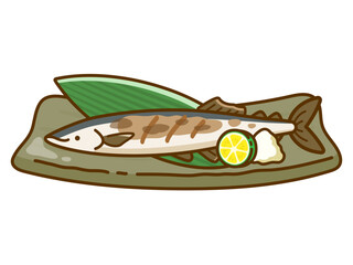 秋刀魚の塩焼き、スダチと大根おろし添え