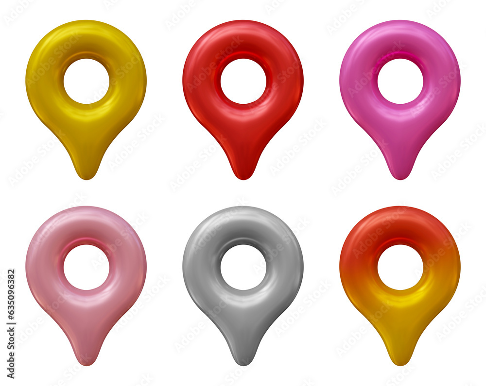 Poster set of location or map pin icon in 3d rendering isolated on transparent background for navigation, d