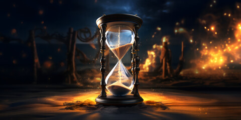 Intricate Enormous Hourglass: A Time Turner Against the Unstoppable Flow of Time - obrazy, fototapety, plakaty