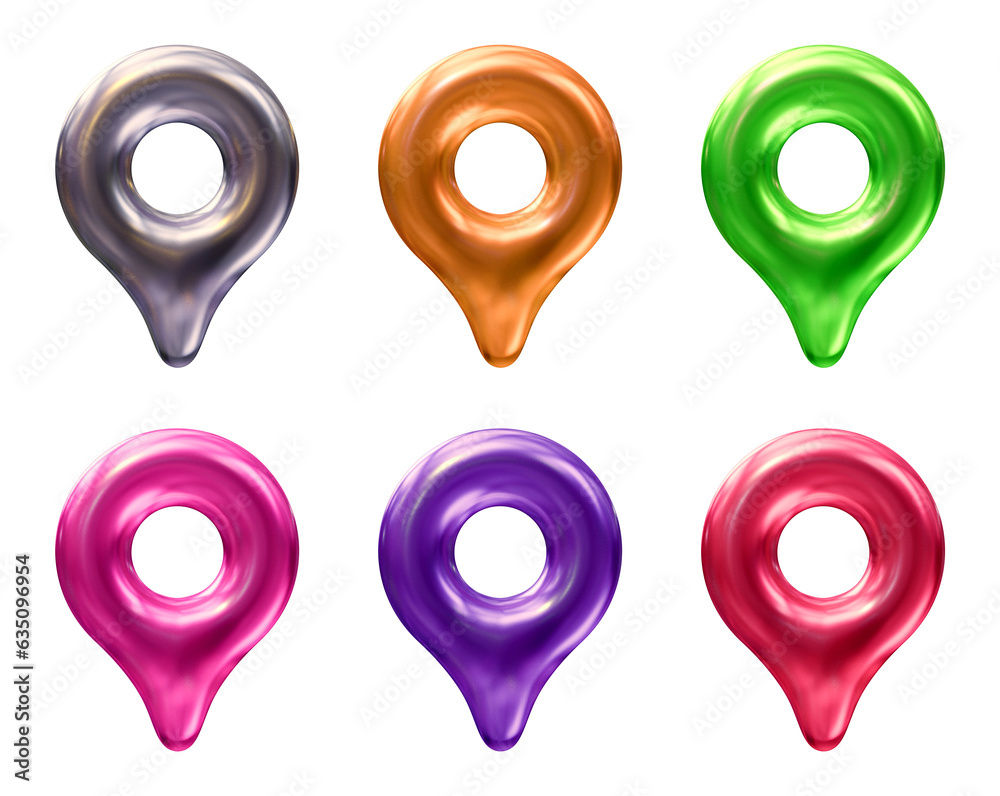 Poster set of location or map pin icon in 3d rendering isolated on transparent background for navigation, d