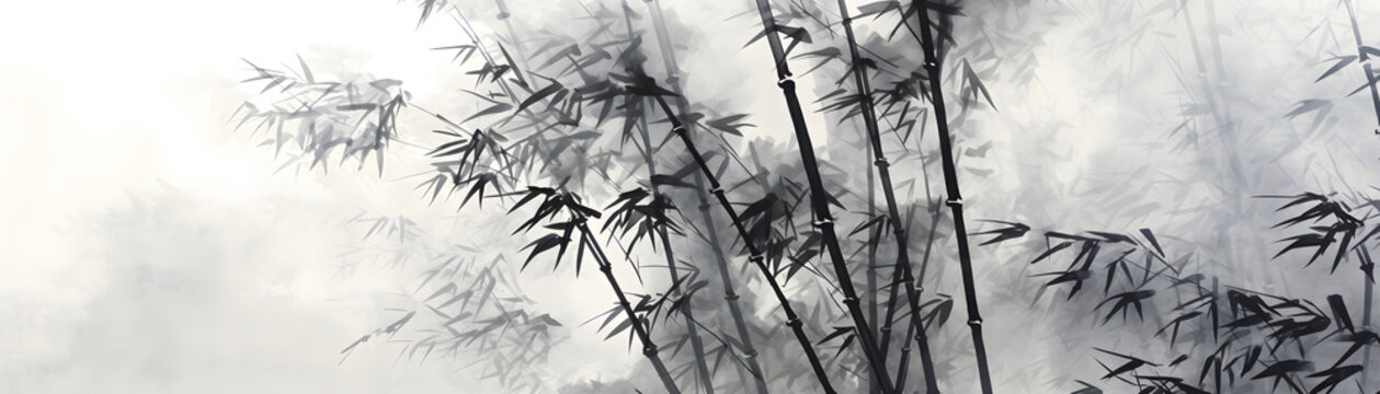 Japanese ink painting of a bamboo texture, double-exposure 