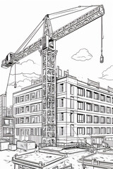 coloring page of building under construction, create using generative AI tool 