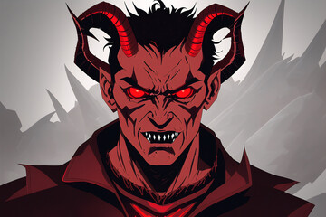 Portrait of a terrible devil with horns. Halloween. A sinister demon. 