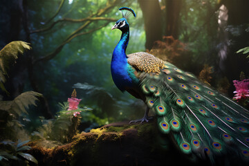 Obraz premium peacock with feathers out, create using generative AI tools