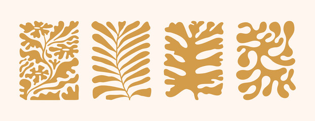 Vector illustration in simple Matisse naive and hippie groovy style, flowers and plants, floral botanic hand drawn design templates, frames and modern art prints, posters and placards