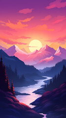 Purple and Orange Sunset. Digital illustration wallpaper