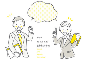 ポジティブな就活生　シンプルでお洒落な線画イラスト
