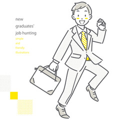 ポジティブに出勤する若い会社員男性　シンプルでお洒落な線画イラスト