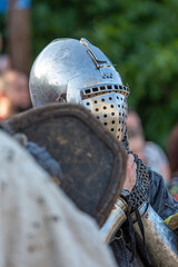 Historical restoration of knightly fights. Summer time medieval festival .Festival of medieval...