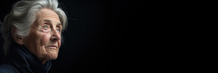 World Senior Citizens Day. International Day of Older Persons. Portrait of senior elderly retired woman with gray hair and wrinkles