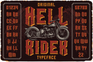 Vintage label font named Hell Rider. Original typeface for any your design like posters, t-shirts, logo, labels etc.