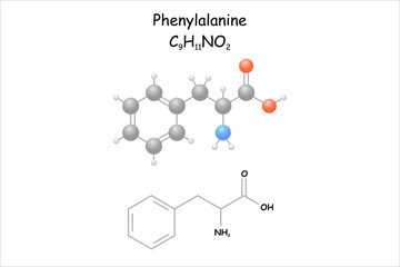 Stylized molecule model/structural formula of phenylalanine.