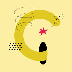 Geometric Funny Worm Character Looking Through and Out of Hole Vector Illustration