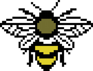 Fototapeta premium Bee cartoon icon in pixel style