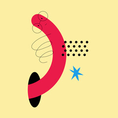 Geometric Funny Worm Character Looking Through and Out of Hole Vector Illustration