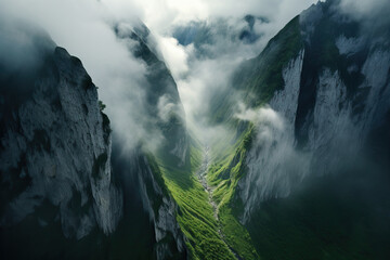 clouds over a mountain valley