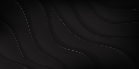 Smooth Luxurious Dark Paper cutout background. Black wavy paper cutout template. Luxurious elegant black lines. Vector Illustration. EPS 10
