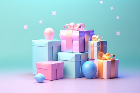 Christmas or birthday gift boxes 3D pastel colors