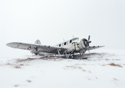Crashed plane in the snow in Iceland