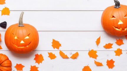 Naklejka na ściany i meble blank empty space halloween pumpkin on orange background.generative AI