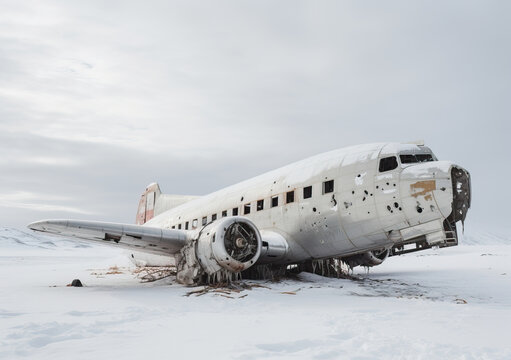 Decaying plane wreck in the snow