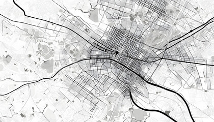 Obraz premium Urban Exploration, Monochrome City Map of Munich with Detailed Road Network