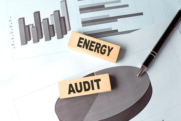 ENERGY AUDIT text on wooden block on chart background